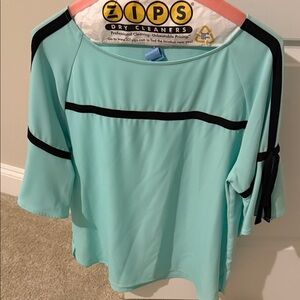 Calvin Klein Aqua Blouse with Black Accents